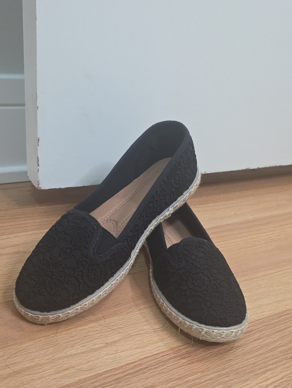 Black Lace Espadrille Flats - Women's Casual Slip-Ons
